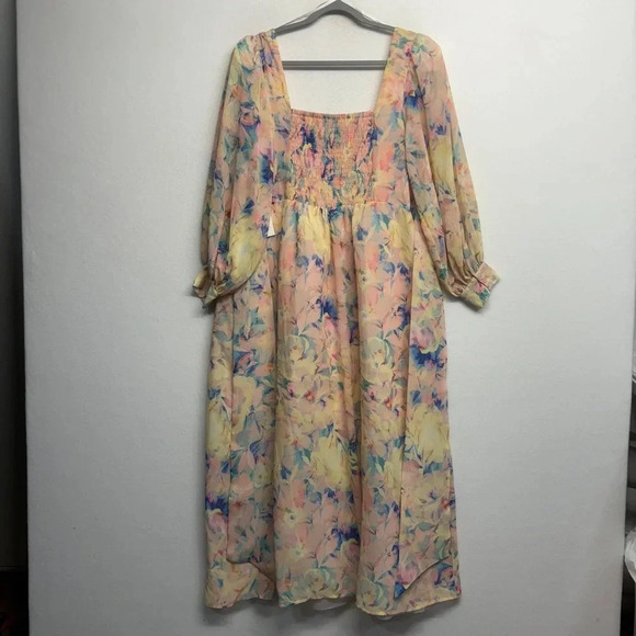 NWT Eloquii Spring Pastel Bridgerton Selkie Floral Puff Sleeve Maxi Dress 18 - Picture 6 of 13